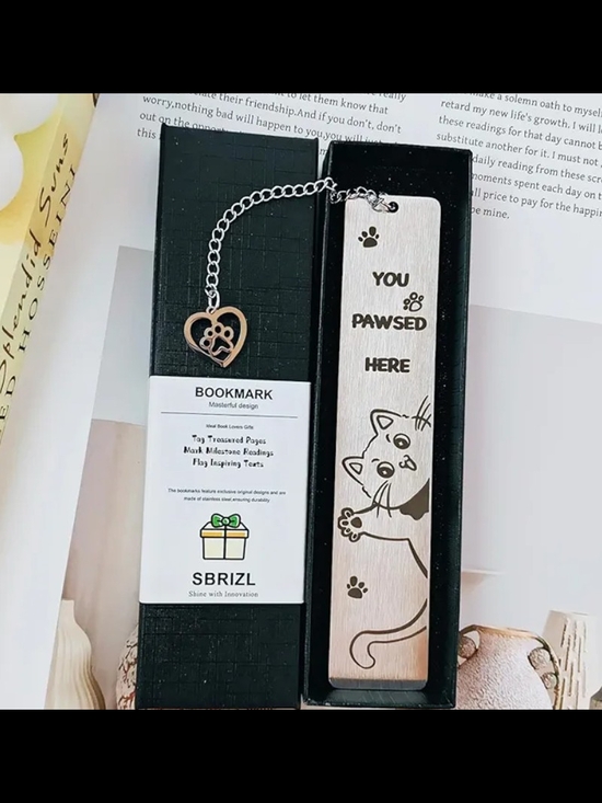 SBRIZL Other - SBRIZL Silver Cat "You Pawsed Here" Metal Bookmark with Heart Charm 3pc